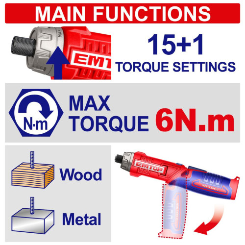 Викрутка акумуляторна EMTOP ECSR0803